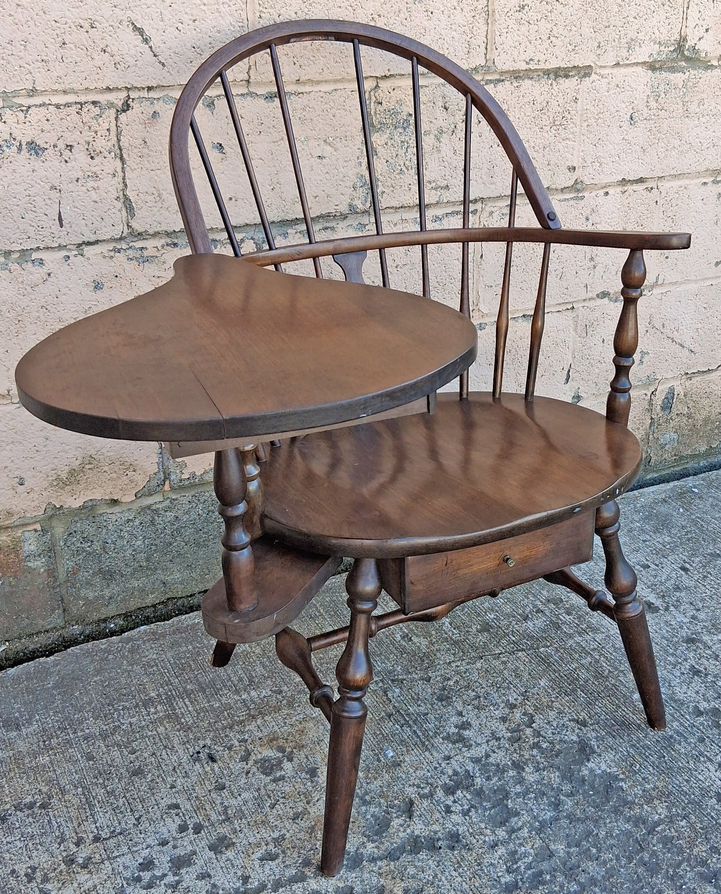 Antique Vintage Old Reclaimed Salvaged Hale SOLID Maple Wood Wooden Side Dining Accent Writing School Desk Windsor Chair Arched Spindle Back
