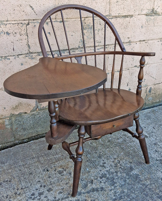 Antique Vintage Old Reclaimed Salvaged Hale SOLID Maple Wood Wooden Side Dining Accent Writing School Desk Windsor Chair Arched Spindle Back