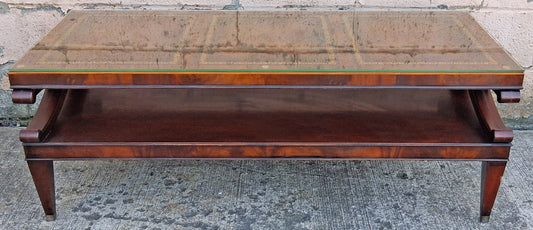 Antique Vintage Old Reclaimed Salvaged Chippendale Colonial Style SOLID Mahogany Wood Wooden Coffee Sofa Accent Table Glass Leather Top