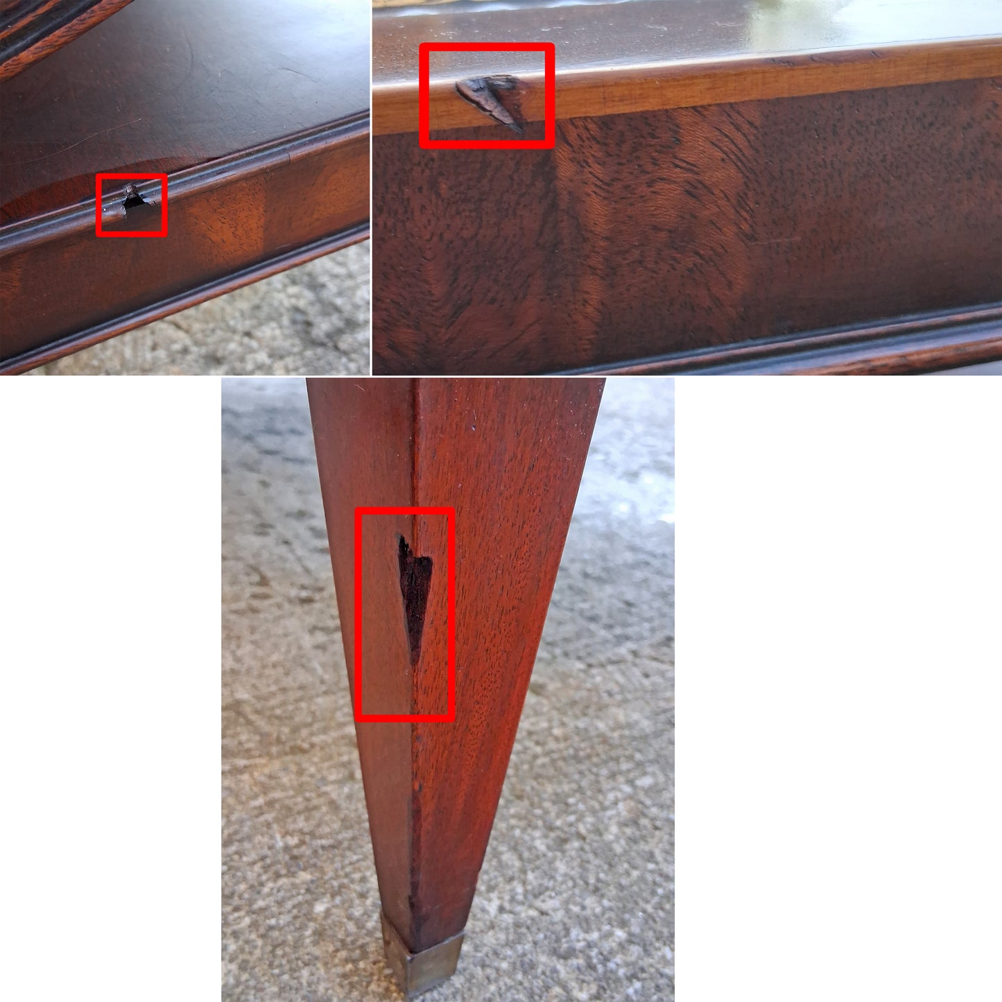 Antique Vintage Old Reclaimed Salvaged Chippendale Colonial Style SOLID Mahogany Wood Wooden Coffee Sofa Accent Table Glass Leather Top