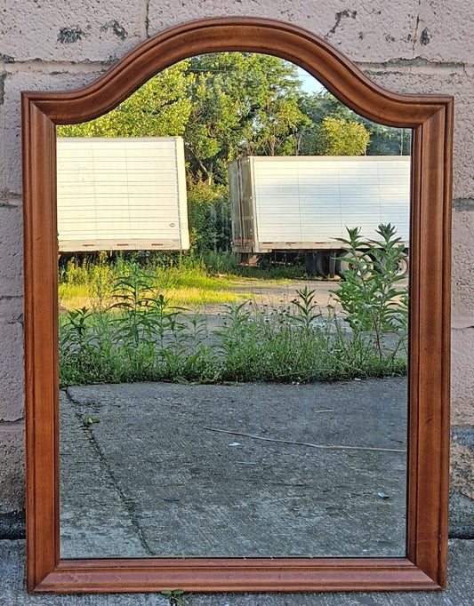 37"H Antique Vintage Old Solid Wood Wooden Hanging Wall Mounted Mount Arched Arch Mirror Glass Carvings Ornate Decorative