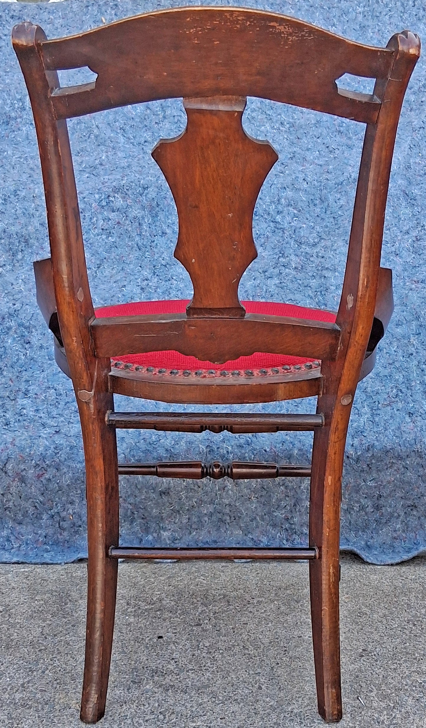 Antique Vintage Old Victorian Style SOLID Wood Wooden Side Dining Accent Desk Chair Floral Needlepoint Red Fabric Seat