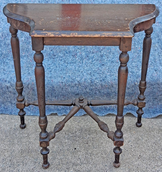 Antique Vintage Old DISTRESSED Victorian Reclaimed Salvaged Solid Wood Wooden Serpentine Side Console Hall Accent End Nightstand Shelf Table