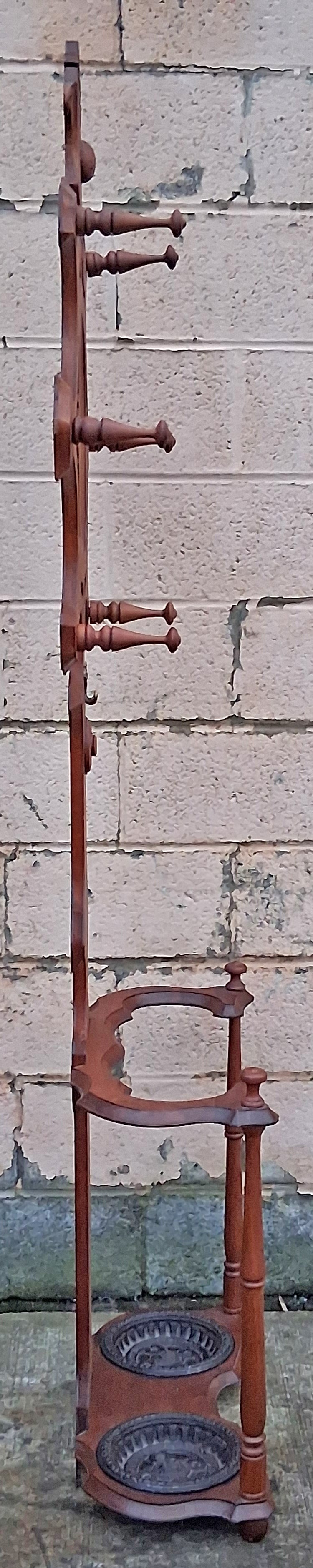 Antique Vintage Old Reclaimed Salvaged Victorian Eastlake SOLID Walnut Wood Wooden Hall Tree Coat Hanger Umbrella Stand Rack Hook Mirror