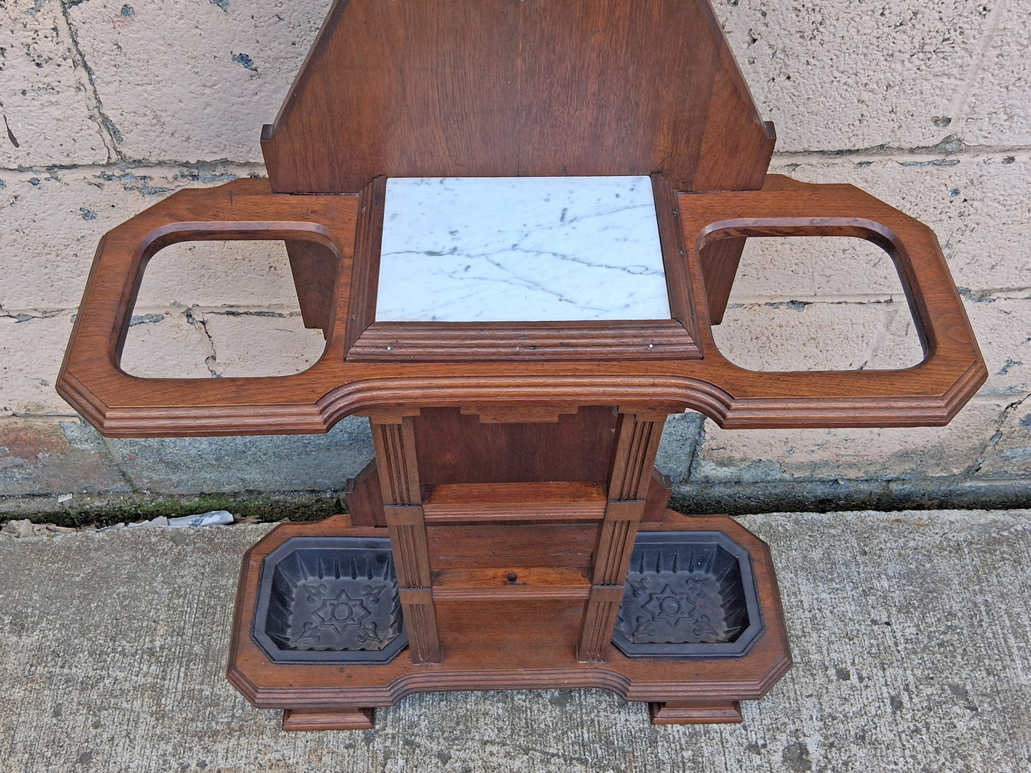 Antique Vintage Old Reclaimed Salvaged Victorian Eastlake SOLID Walnut Wooden Marble Hall Tree Coat Hanger Umbrella Stand Rack Hook Mirror