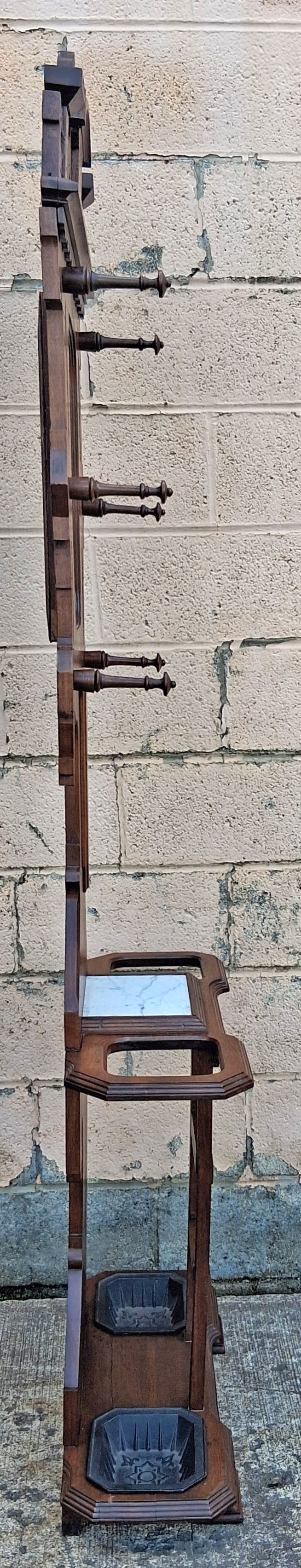 Antique Vintage Old Reclaimed Salvaged Victorian Eastlake SOLID Walnut Wooden Marble Hall Tree Coat Hanger Umbrella Stand Rack Hook Mirror