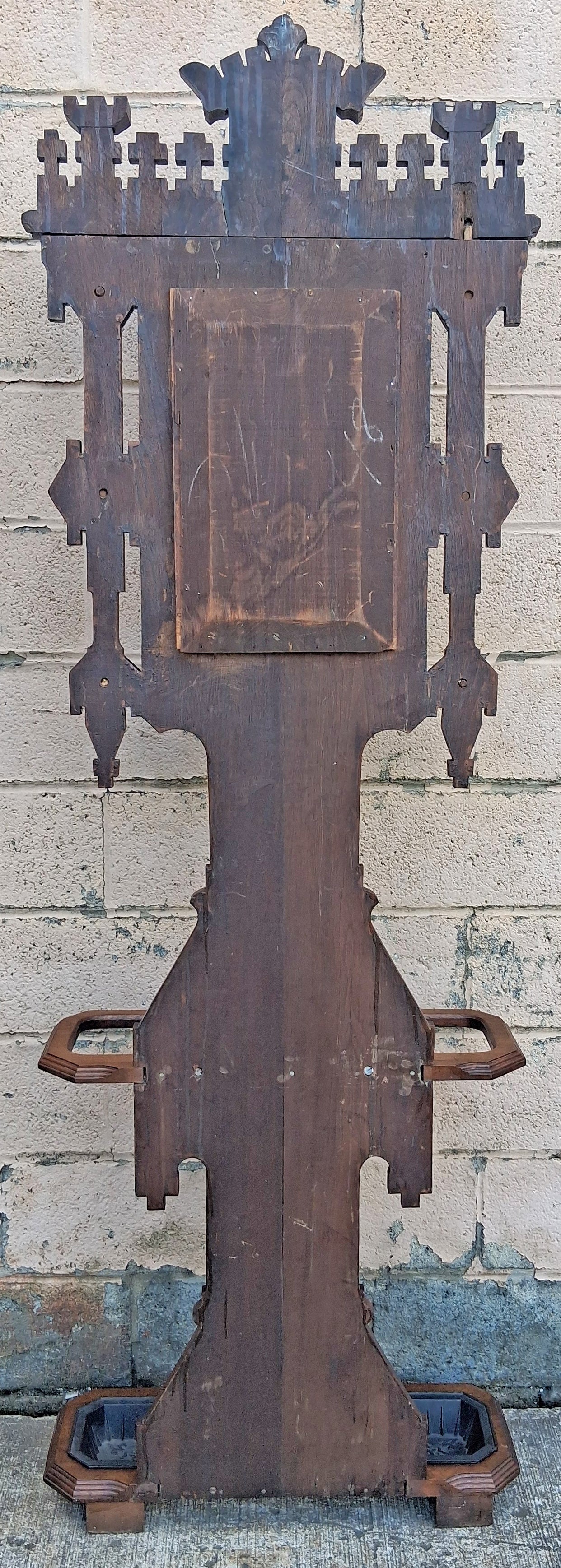 Antique Vintage Old Reclaimed Salvaged Victorian Eastlake SOLID Walnut Wooden Marble Hall Tree Coat Hanger Umbrella Stand Rack Hook Mirror