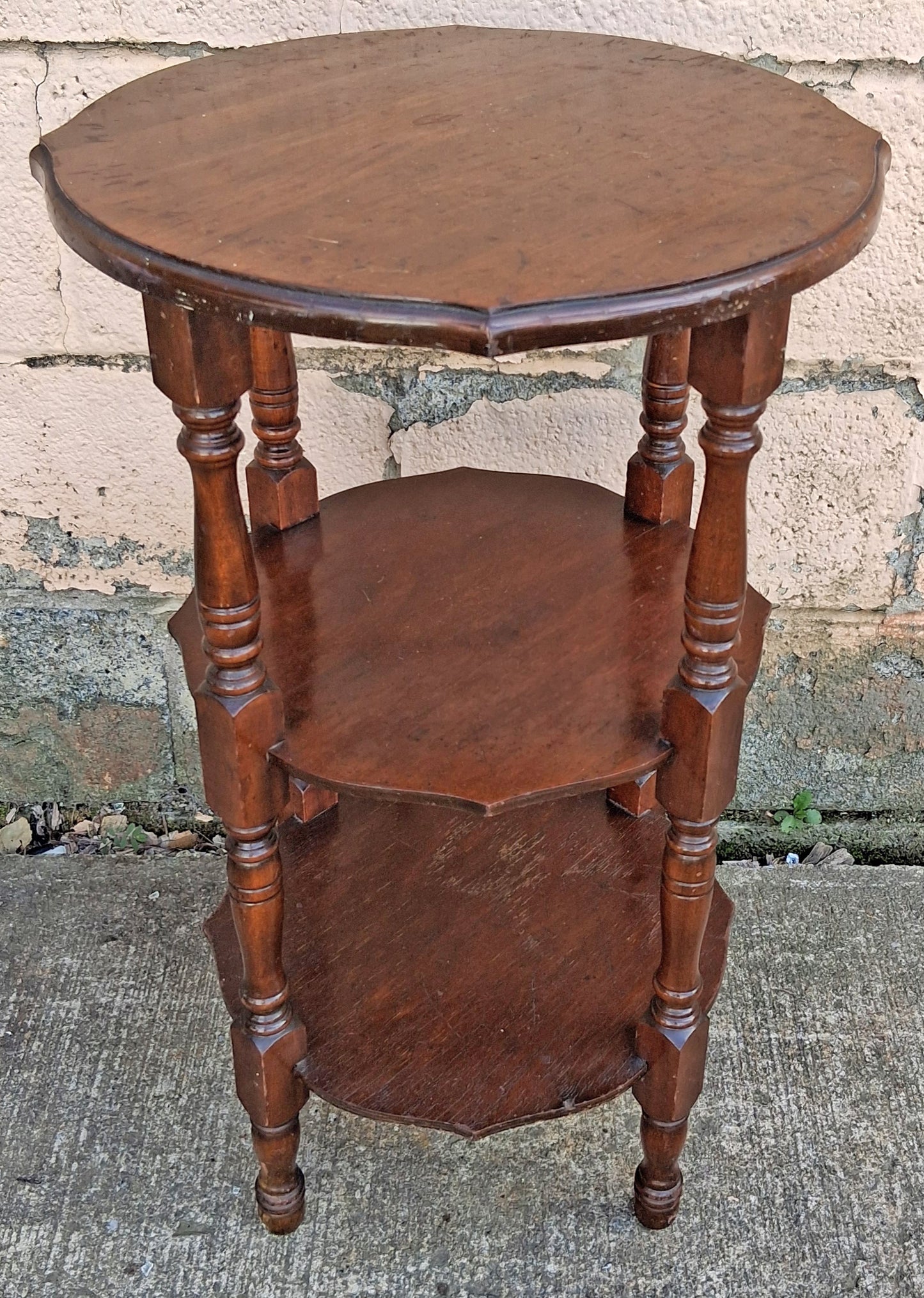 Antique Vintage Old Reclaimed Salvaged SOLID Wood Wooden 3 TIER Tiered Round Serpentine Circle Circular End Side Sofa Accent Table