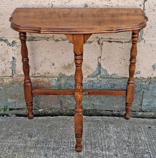 Antique Vintage Old Reclaimed Salvaged Victorian Solid Wood Wooden Console Half Round Semi Circle Lamp End Side Pedestal Table Plant Stand