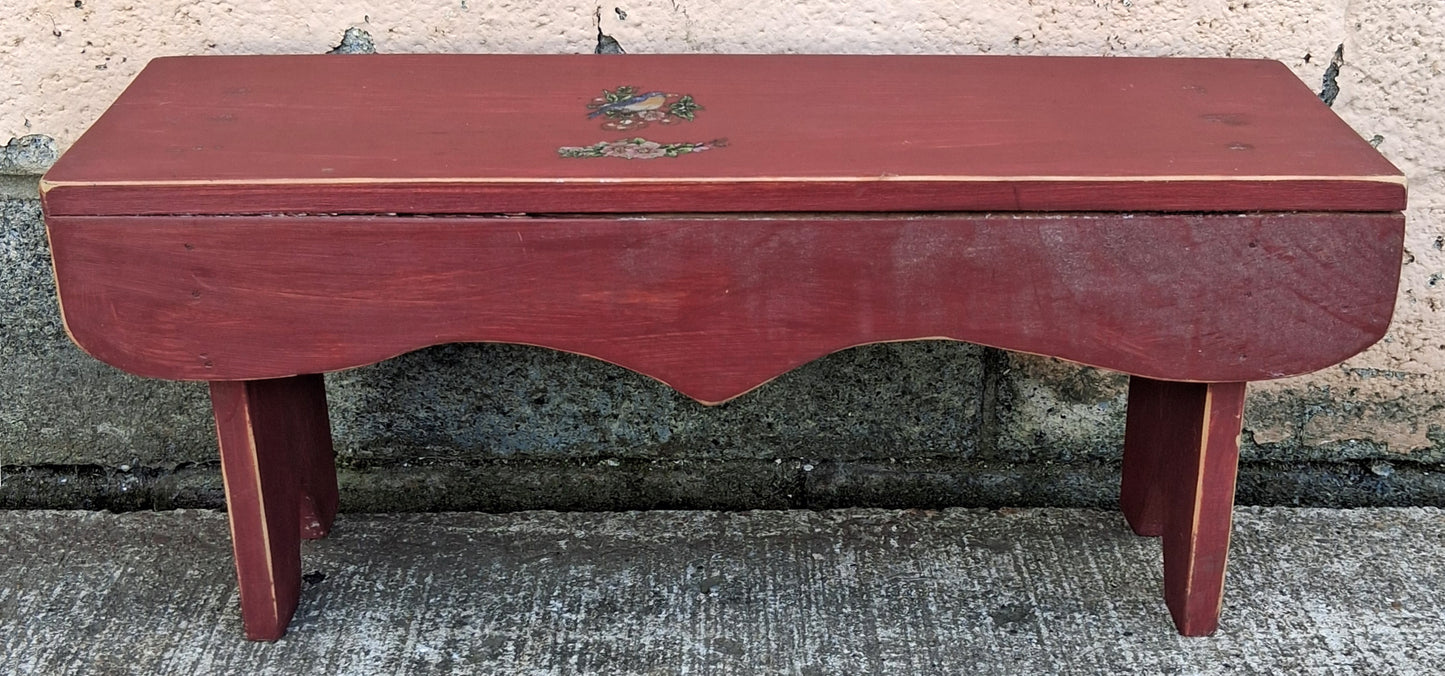 Vintage Antique Old Homemade Handmade Solid Wood Wooden Table Foot Step Stool Plant Stand Side Accent Chair Seat Garden Bench Painted