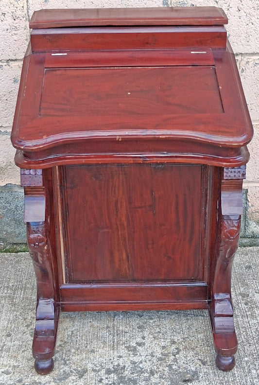 Antique Vintage Old Reclaimed Salvaged Solid Mahogany Wood Wooden Slant Front Secretary Davenport Desk Writing Table Drawers