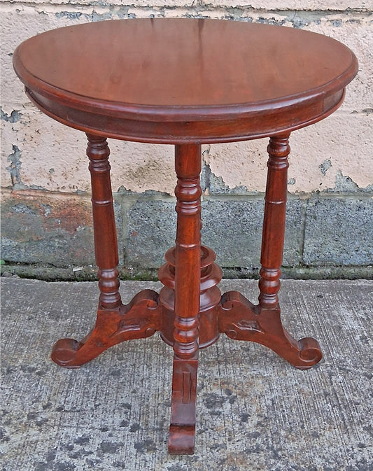 Antique Vintage Old Salvaged Reclaimed Victorian SOLID Mahogany Wood Wooden Circular Side Accent End Lamp Plant Stand Table Nightstand