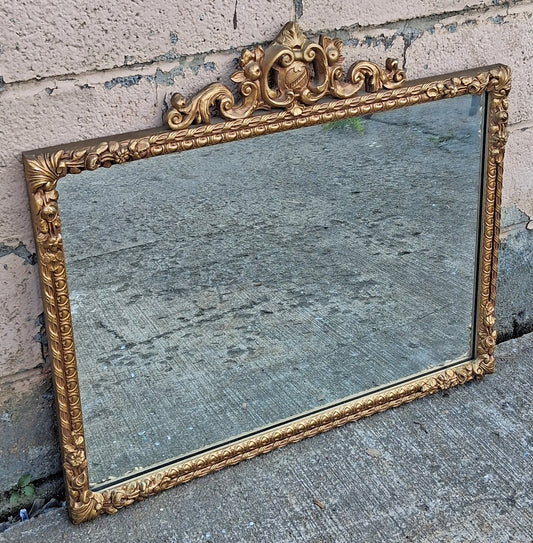 Antique Vintage Old Reclaimed Salvaged Victorian Louis XV Hollywood Regency Gilded Wood Wooden Wall Carved Mirror Glass Ornate Decorative