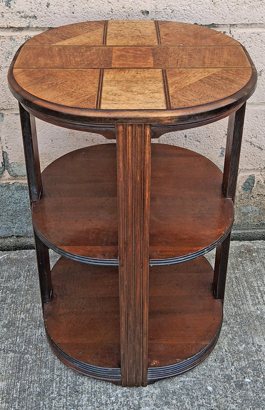 Antique Vintage Old Reclaimed Salvaged Art Deco Waterfall SOLID Mahogany Wood Wooden 3 TIER Round Circle Circular End Side Sofa Accent Table