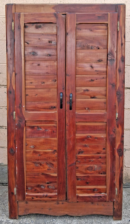 Antique Vintage Old Reclaimed Salvaged Country Farmhouse Rustic Primitive Solid Cedar Wood Wooden Armoire Wardrobe Cabinet Closet Clothes