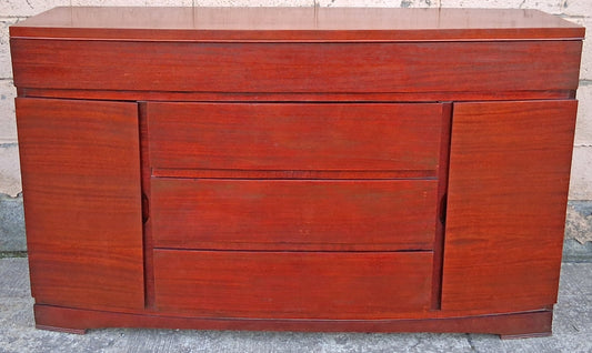 Antique Vintage Old Reclaimed Salvaged Mid Century Modern SOLID Wood Mahogany Wooden Bow Front Curved Buffet Server Cabinet Dresser Drawers