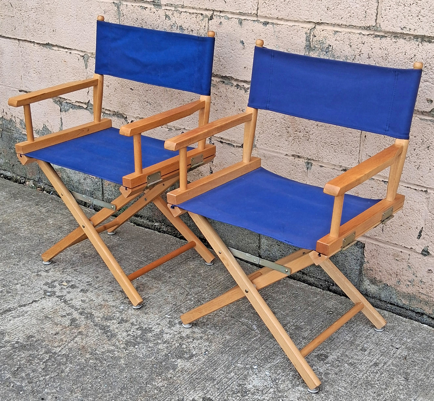 Pair of Vintage Antique Reclaimed Salvaged MCM Mid Century SOLID Wood Wooden Fabric Folding Foldable Portable Commander Director Chair Seat