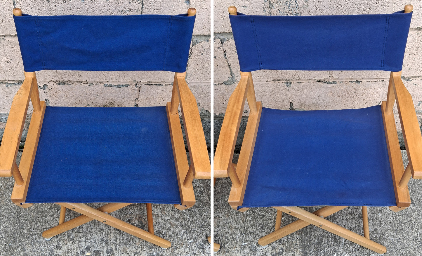 Pair of Vintage Antique Reclaimed Salvaged MCM Mid Century SOLID Wood Wooden Fabric Folding Foldable Portable Commander Director Chair Seat