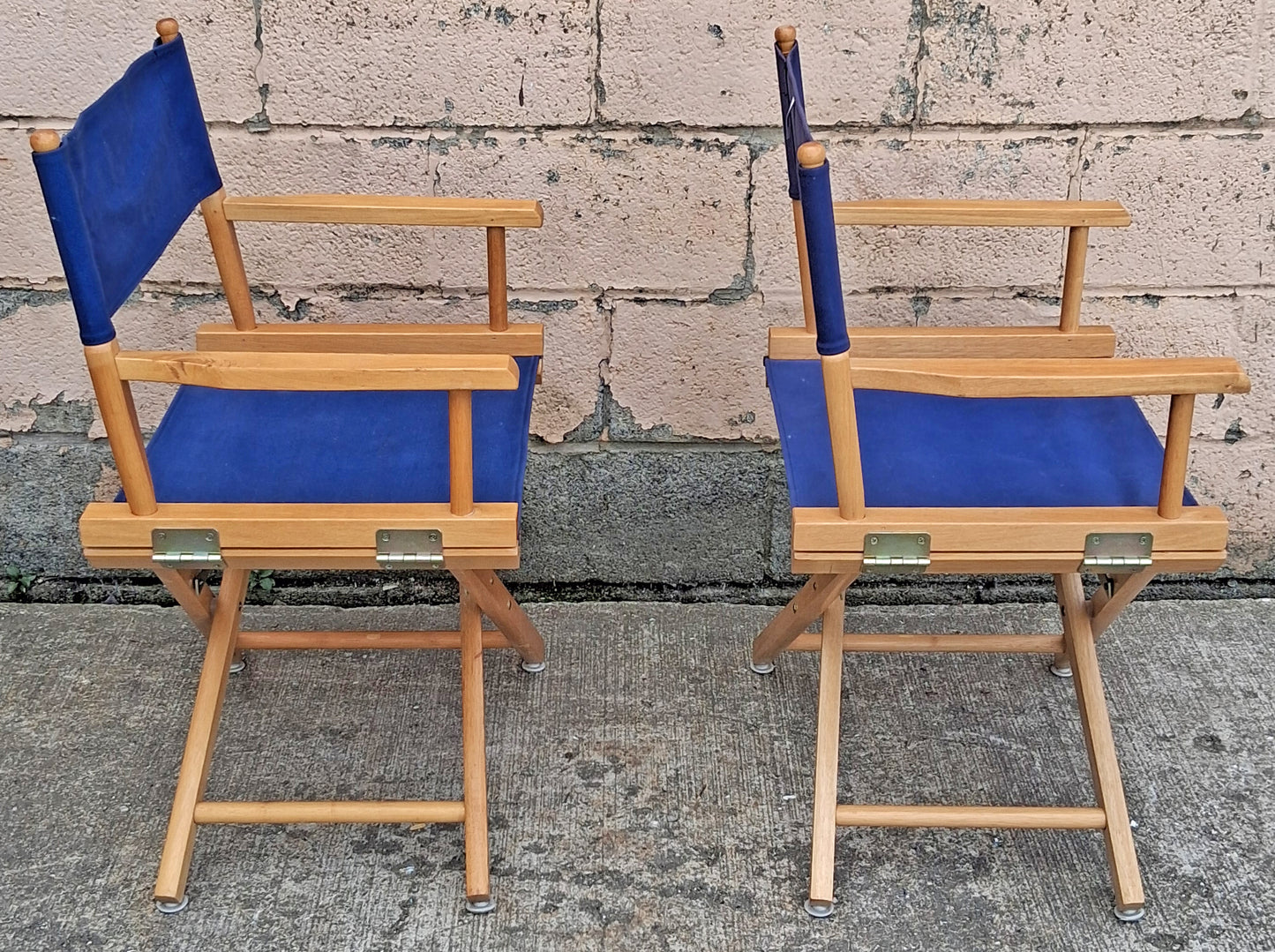 Pair of Vintage Antique Reclaimed Salvaged MCM Mid Century SOLID Wood Wooden Fabric Folding Foldable Portable Commander Director Chair Seat