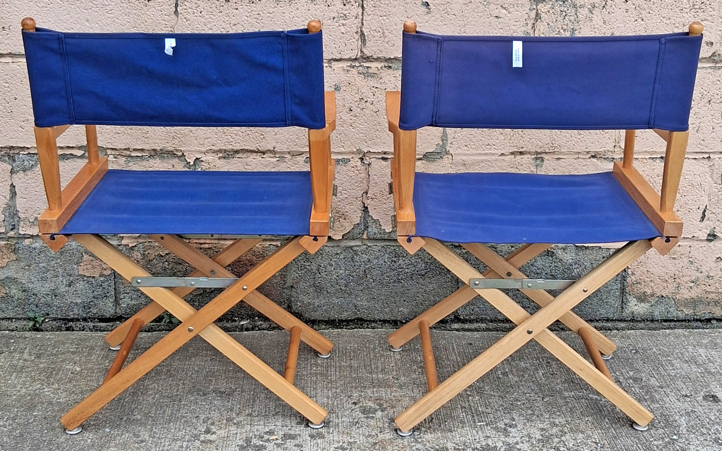 Pair of Vintage Antique Reclaimed Salvaged MCM Mid Century SOLID Wood Wooden Fabric Folding Foldable Portable Commander Director Chair Seat