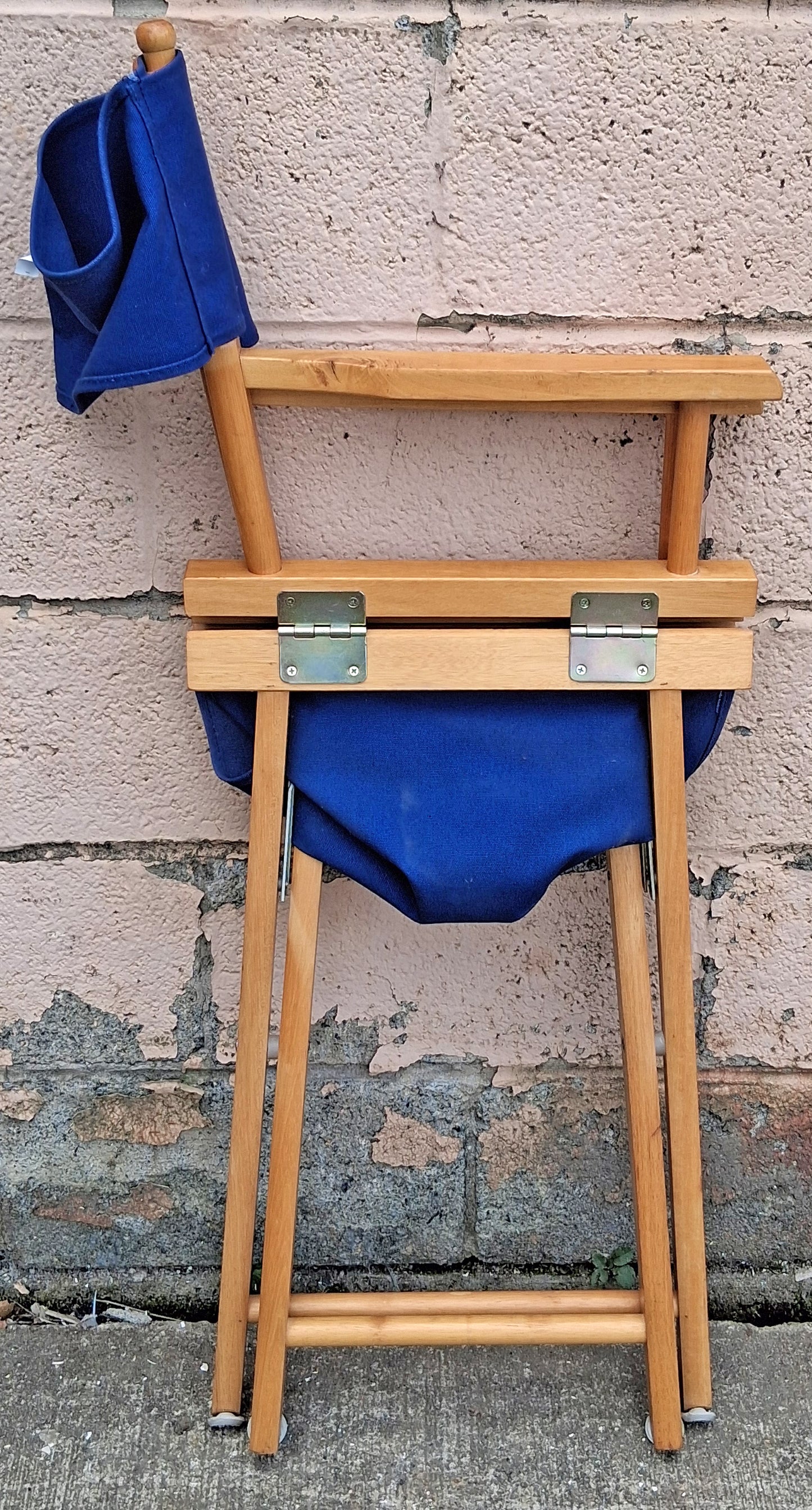 Pair of Vintage Antique Reclaimed Salvaged MCM Mid Century SOLID Wood Wooden Fabric Folding Foldable Portable Commander Director Chair Seat