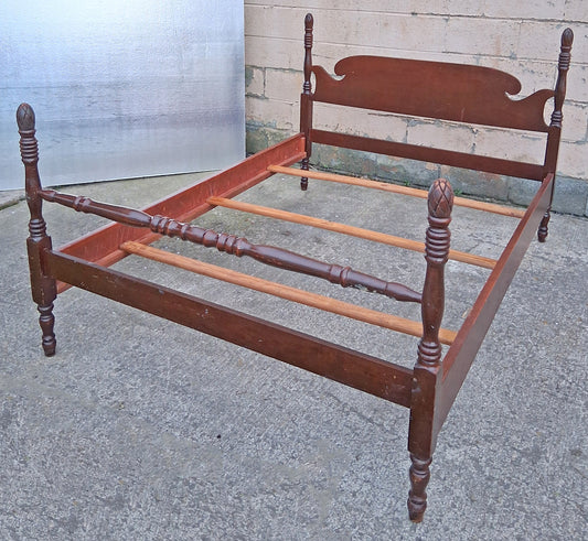Antique Vintage Reclaimed Salvaged Victorian Style SOLID Mahogany Wood Wooden Size Poster Pineapple Full Sz Bed Frame Head Foot Board Set