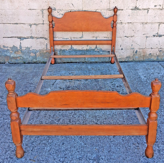 2 Beds Available Vintage Antique Old Reclaimed Salvaged Colonial SOLID Maple Wooden Wood Twin Size Bed Head Foot Board Frame Bedframe Set