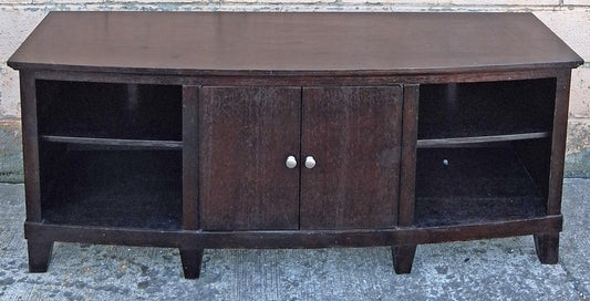 Vintage Old Reclaimed Salvaged Mid Century Modern SOLID Wood Oak Wooden Bow Front Curved Entertainment Center TV Stand Media Room Cabinet