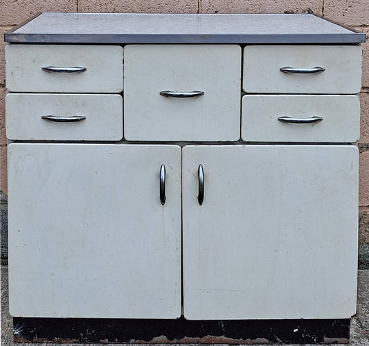 Antique Vintage Old Reclaimed Salvaged Art Deco Mid Century Modern Formica Top Metal Steel Microwave Stand Storage Kitchen Cabinet Cupboard