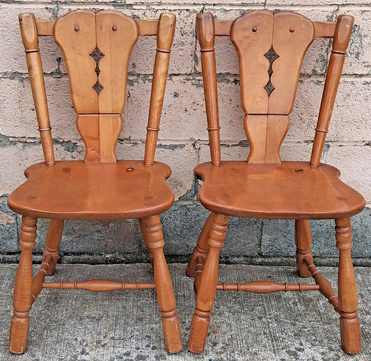 Pair of Vintage Antique Salvaged Arts & Crafts Mission Craftsman Farmhouse Country SOLID Maple Wood Wooden Side Dining Accent Chair Seats