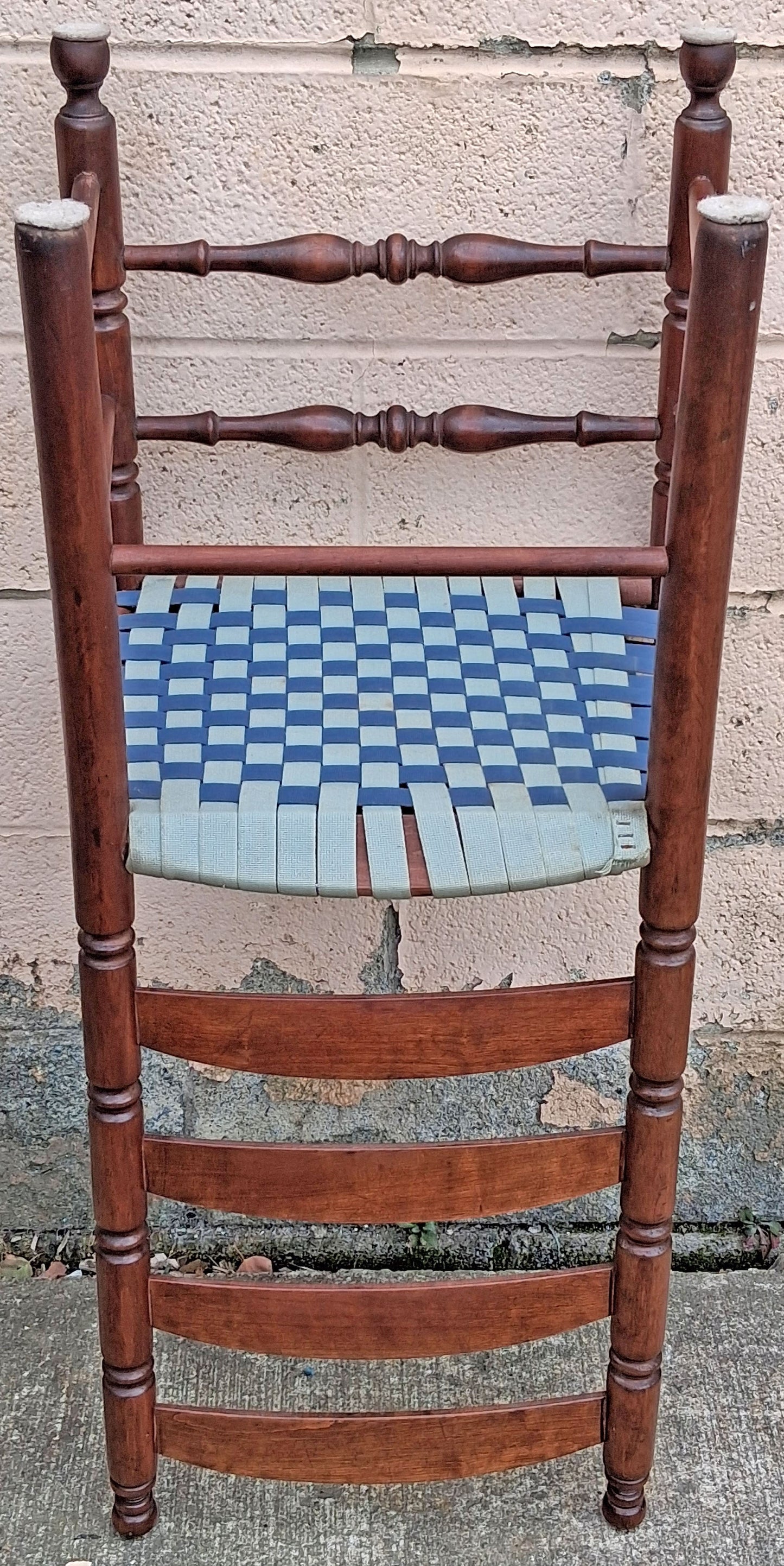 Pair Antique Vintage Old Reclaimed Salvaged Colonial SOLID Maple Wood Wooden Ladder Back Side Dining Accent Chair Shaker Tape Woven Seats