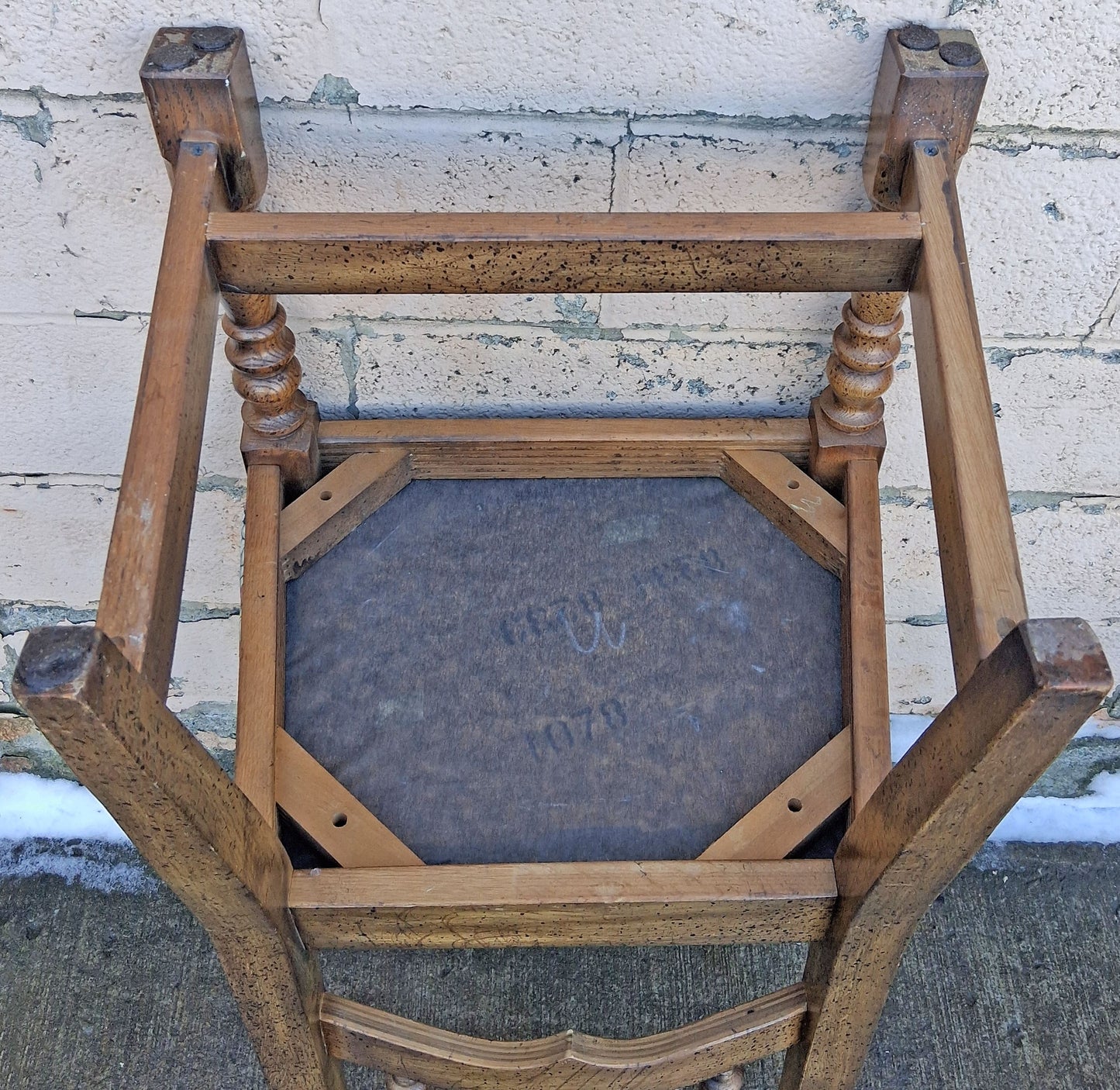 Pair Vintage Antique Mid Century Colonial Old Reclaimed Salvaged SOLID Wood Wooden Side Dining Accent Chairs Floral Fabric Upholstered Seats