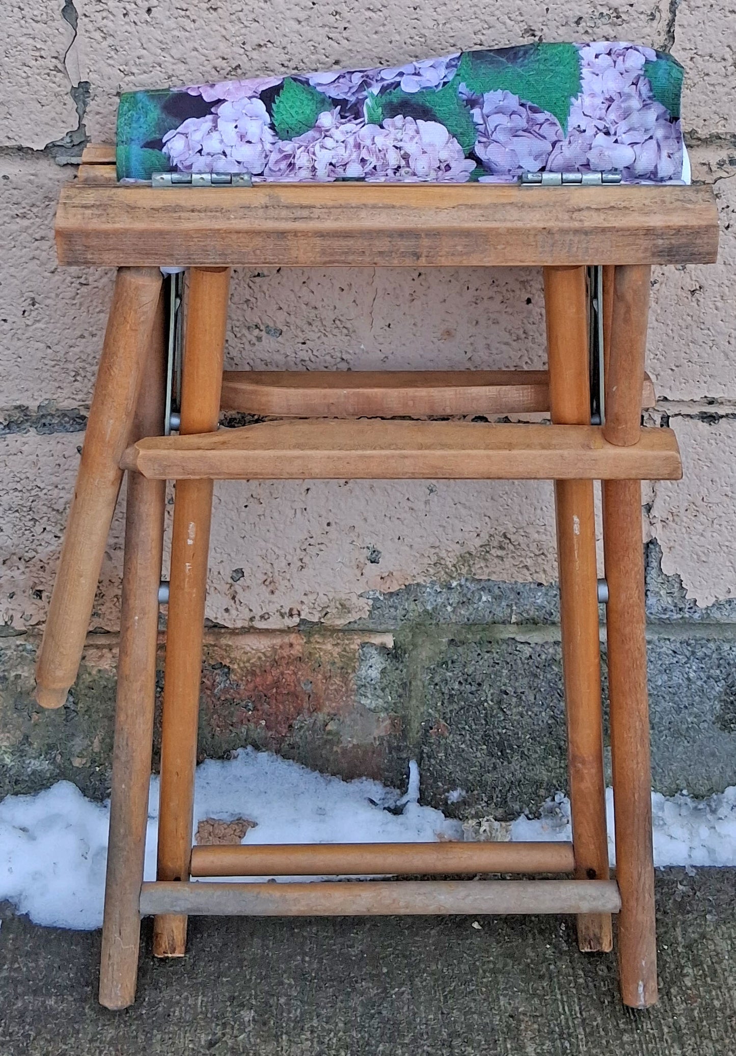 Vintage Old MCM Mid Century SOLID Wood Wooden Fabric Folding Foldable Portable Commander Director Chair Seat