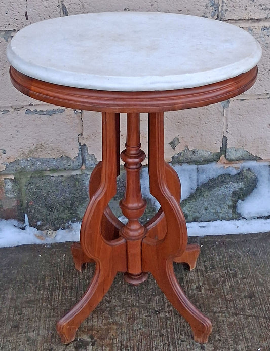 Antique Vintage Old Victorian Reclaimed Salvaged SOLID Wood Wooden Maple Marble Top Oval Side Accent End Corner Table Nightstand Shelf