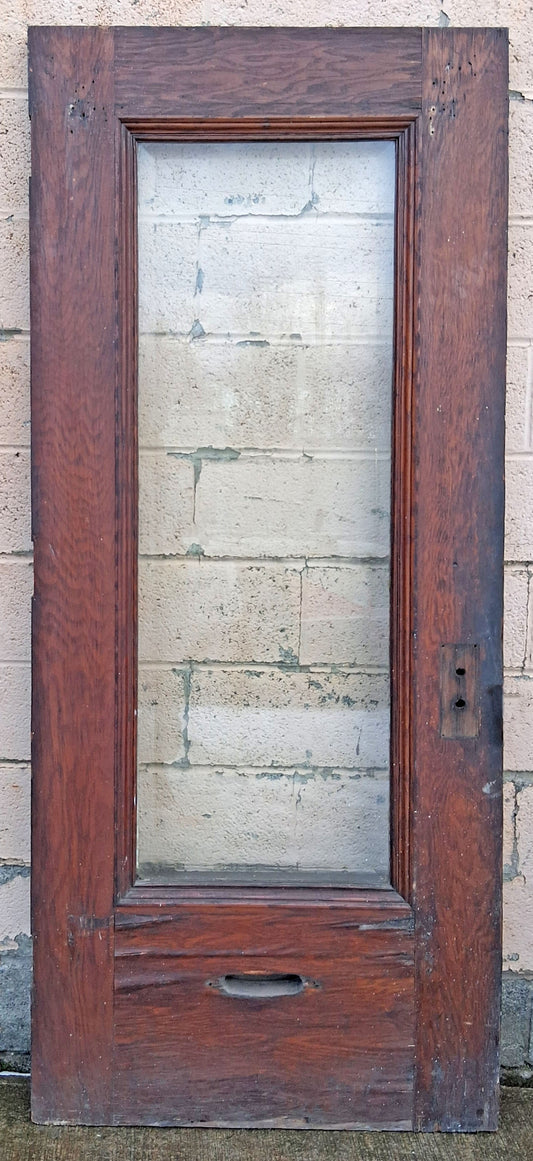 32"x79"x1.75" Antique Vintage Old Reclaimed Salvaged SOLID Oak Wood Wooden Exterior Entry Door Single Beveled Glass Window