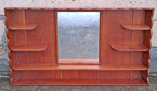 Vintage Antique Country Farmhouse Rustic Reclaimed Salvaged Wood Wooden Hanging Wall Decorator Wall Display Knick Knack Shelf Rack Mirror