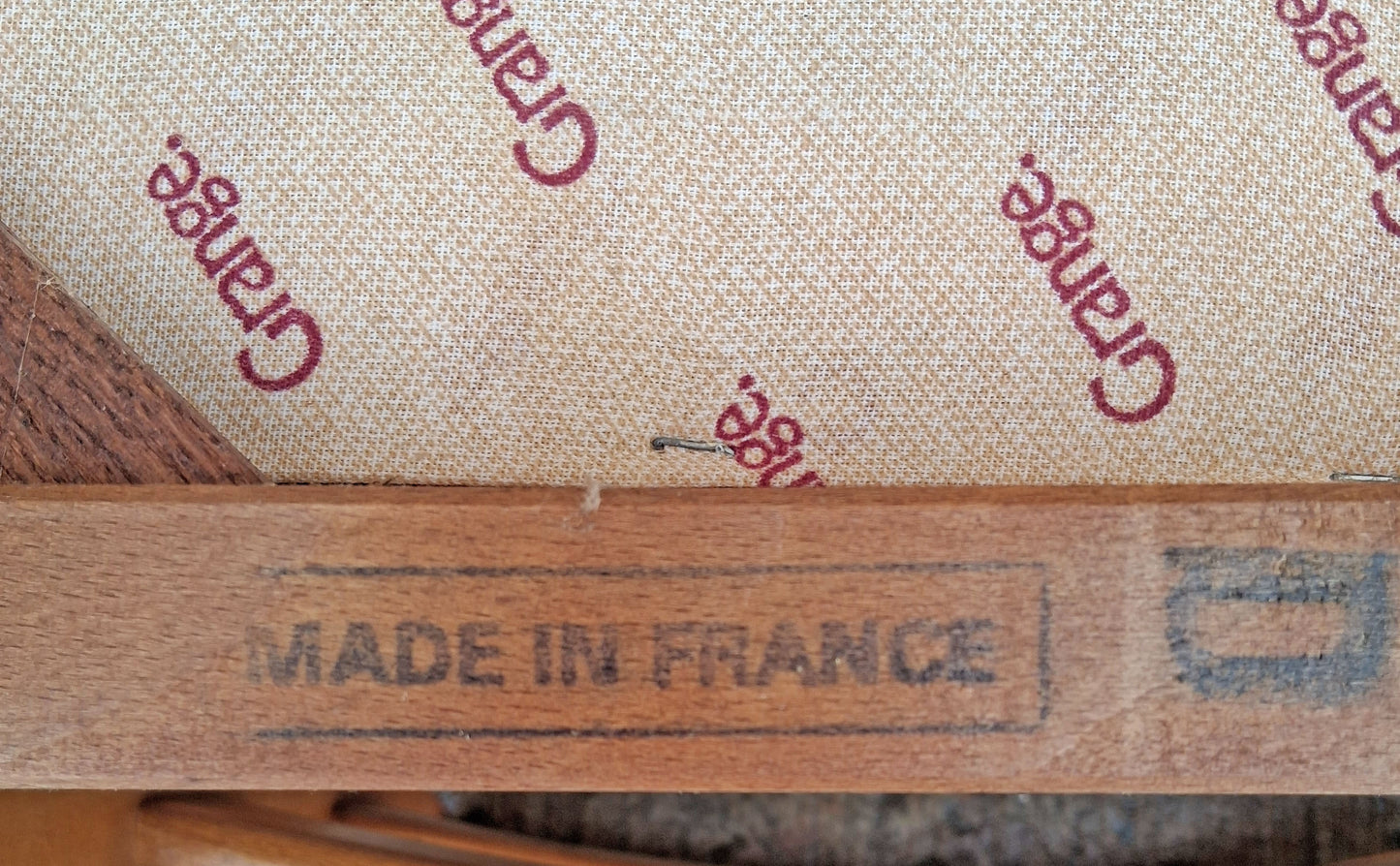 Pair Vintage Antique Reclaimed Salvaged Old Grange Biedermeier French Regency Solid Maple Wood Wooden Foyer Dining Side Accent Armrest Armchairs Fabric Seats