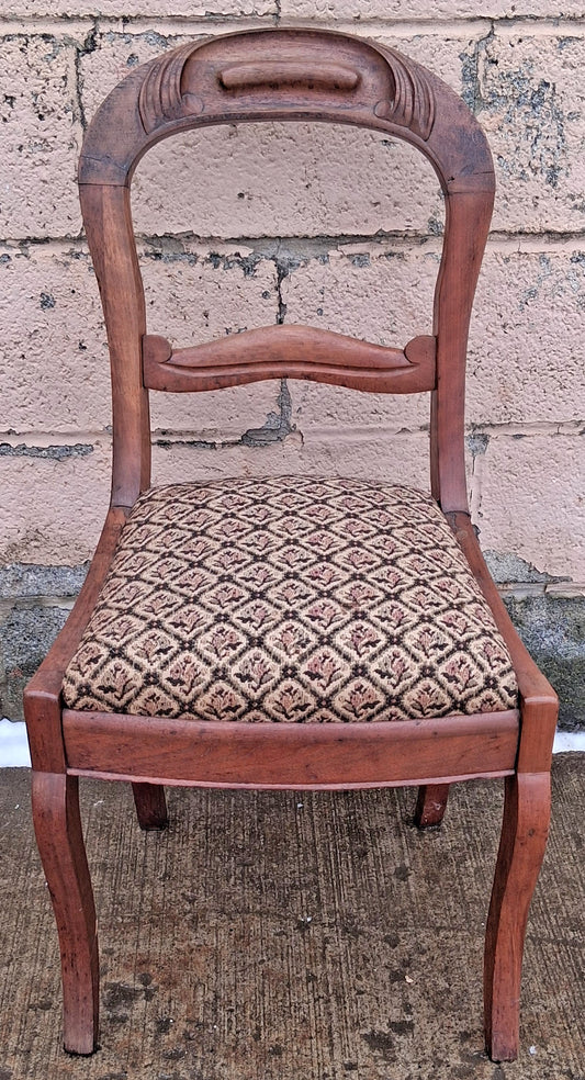 Antique Vintage Old Victorian Style SOLID Hardwood Wooden Side Dining Accent Desk Chair Floral Needlepoint Floral Fabric Seat