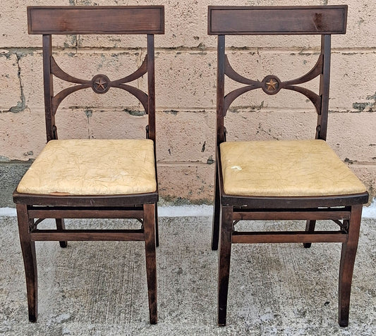 Pair of Antique Vintage Louis Rastetter & Sons Co. "Solid Kumfort" Wooden Folding Foldable Portable Theater Accent Dining Chairs Vinyl Seats