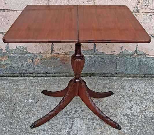 Antique Vintage Mahogany Duncan Phyfe Game Table Flip Top Card Table Folding Pedestal Console Entryway Table Claw Foot Brass Toe Cap Storage