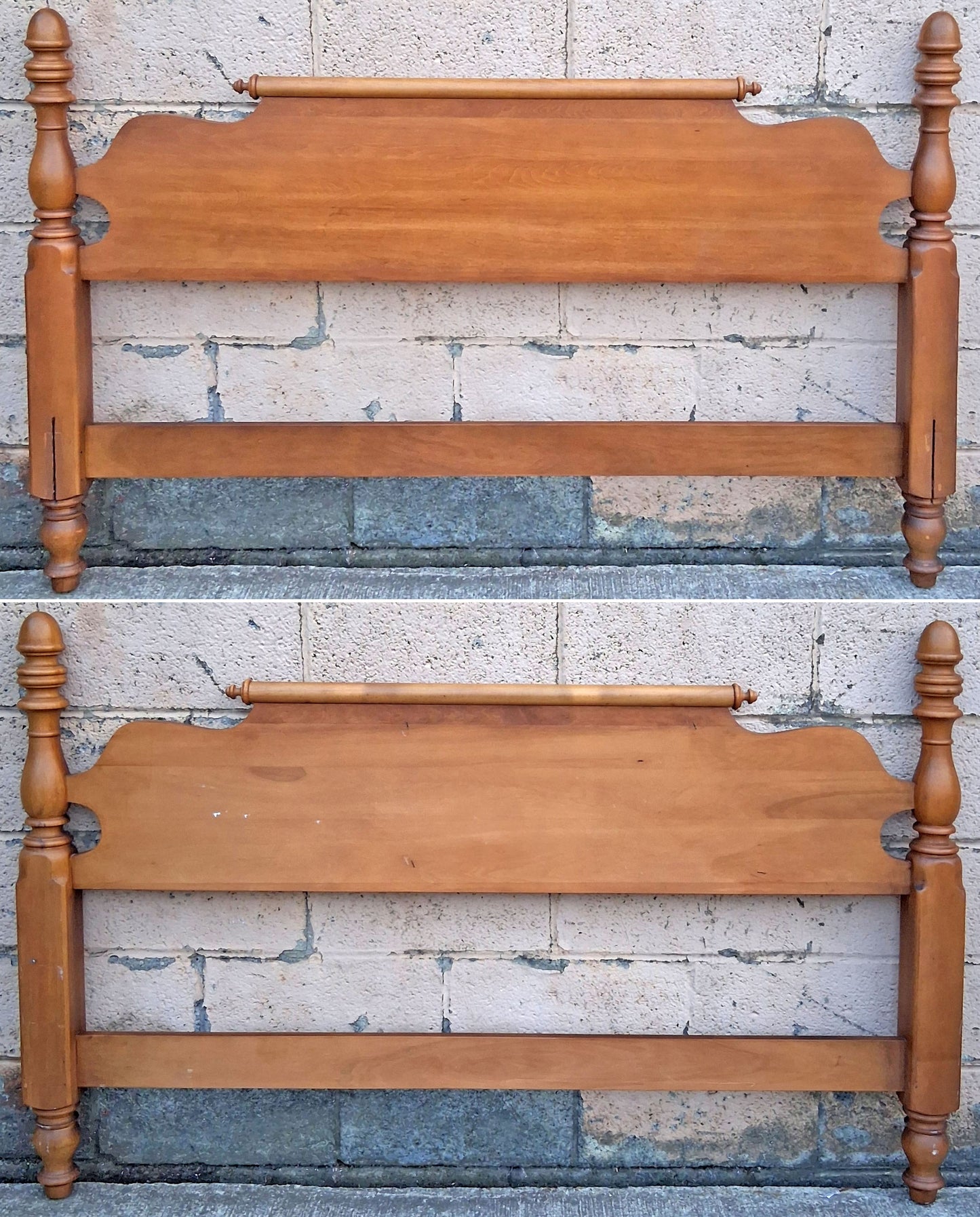 Vintage Antique Old Reclaimed Salvaged Early American Colonial SOLID Maple Wood Wooden Full Size Bedstead Bedframe Headboard Footboard Set