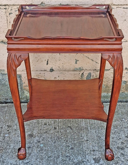 Vintage Antique Old Chinese Asian Oriental Solid Mahogany Wooden Wood Tray Top Stand Carved End Side Accent Table Plant Stand Decor