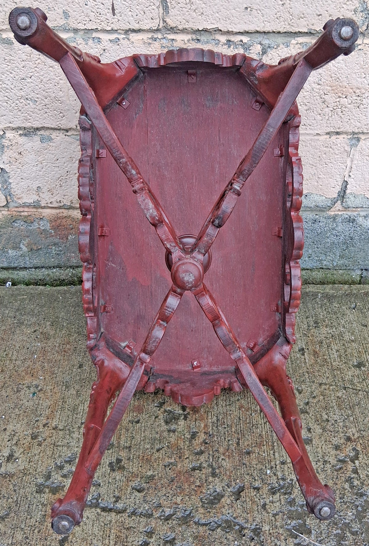 Antique Vintage Victorian Renaissance Baroque Revival Solid Wood Wooden Painted Red End Side Accent Table Plant Stand Lamp Shelf Nightstand