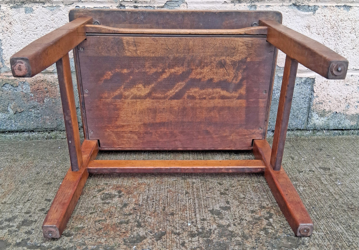 Antique Vintage Country Primitive Small Solid Wood Childrens Student Desk Schoolhouse Table Shelf Educational Historic Classroom Memorabilia