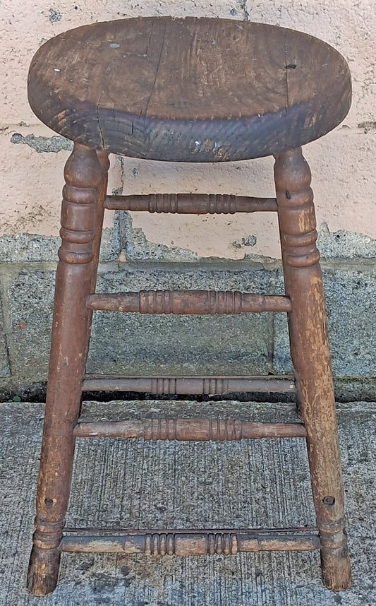 Antique Vintage Reclaimed Salvaged Rustic Country Primitive Farmhouse Solid Wood Wooden Bar Accent Side Dining Pub Stool Seat Chair Decor