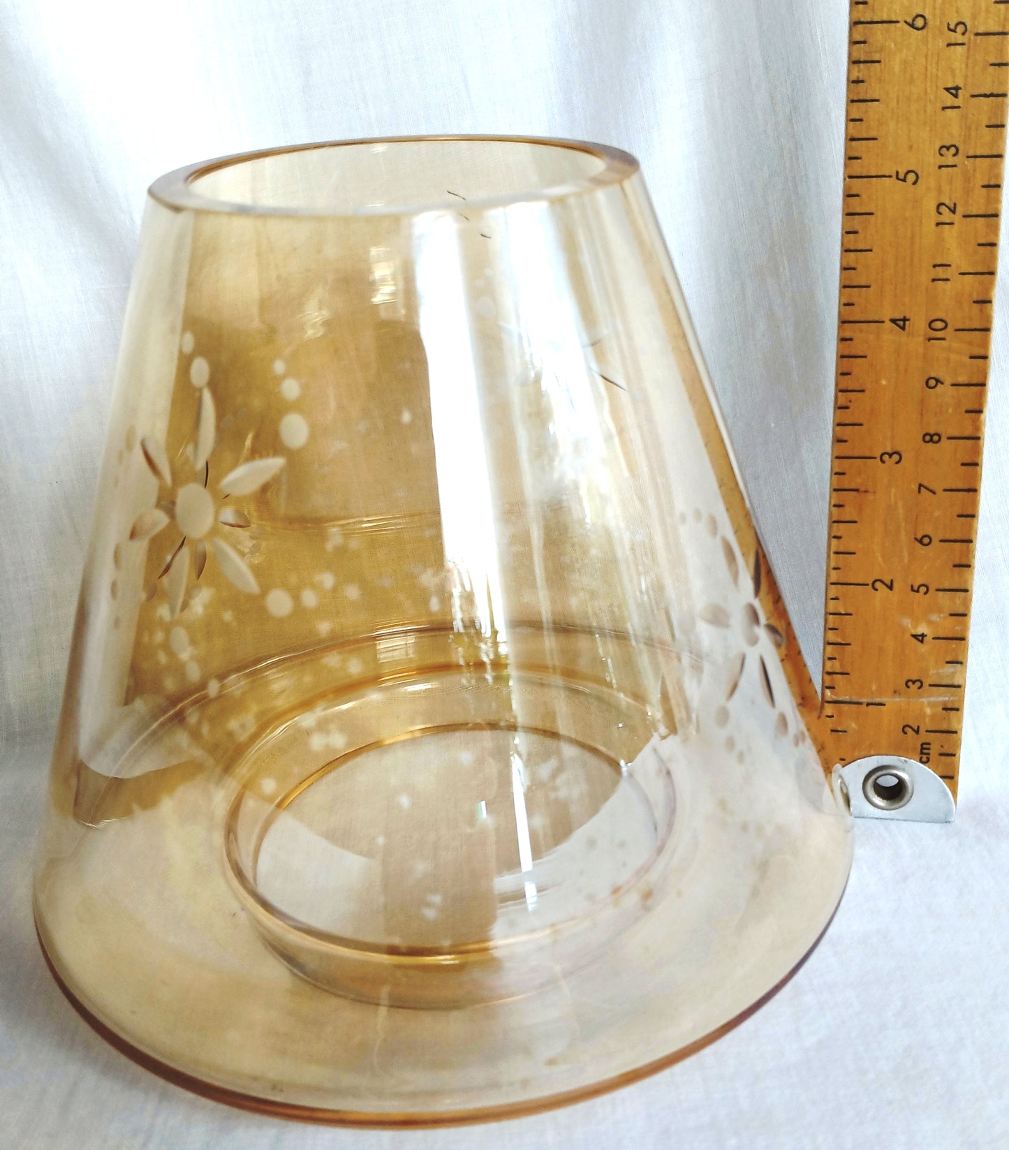 Vintage Decorative Jar Candle Shade Iridescence Tinted Glass Floral Etched Design Tea Light Opened Globe Candle Shade