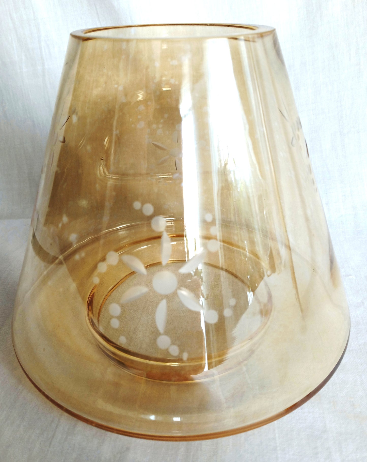 Vintage Decorative Jar Candle Shade Iridescence Tinted Glass Floral Etched Design Tea Light Opened Globe Candle Shade
