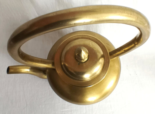 Vintage Solid Brass Small Teapot Lidded Kettle with Handle Etched Floral Design Gooseneck Spout Pot Farmhouse Cottage Kitchen Home Decorative Retro Teapot