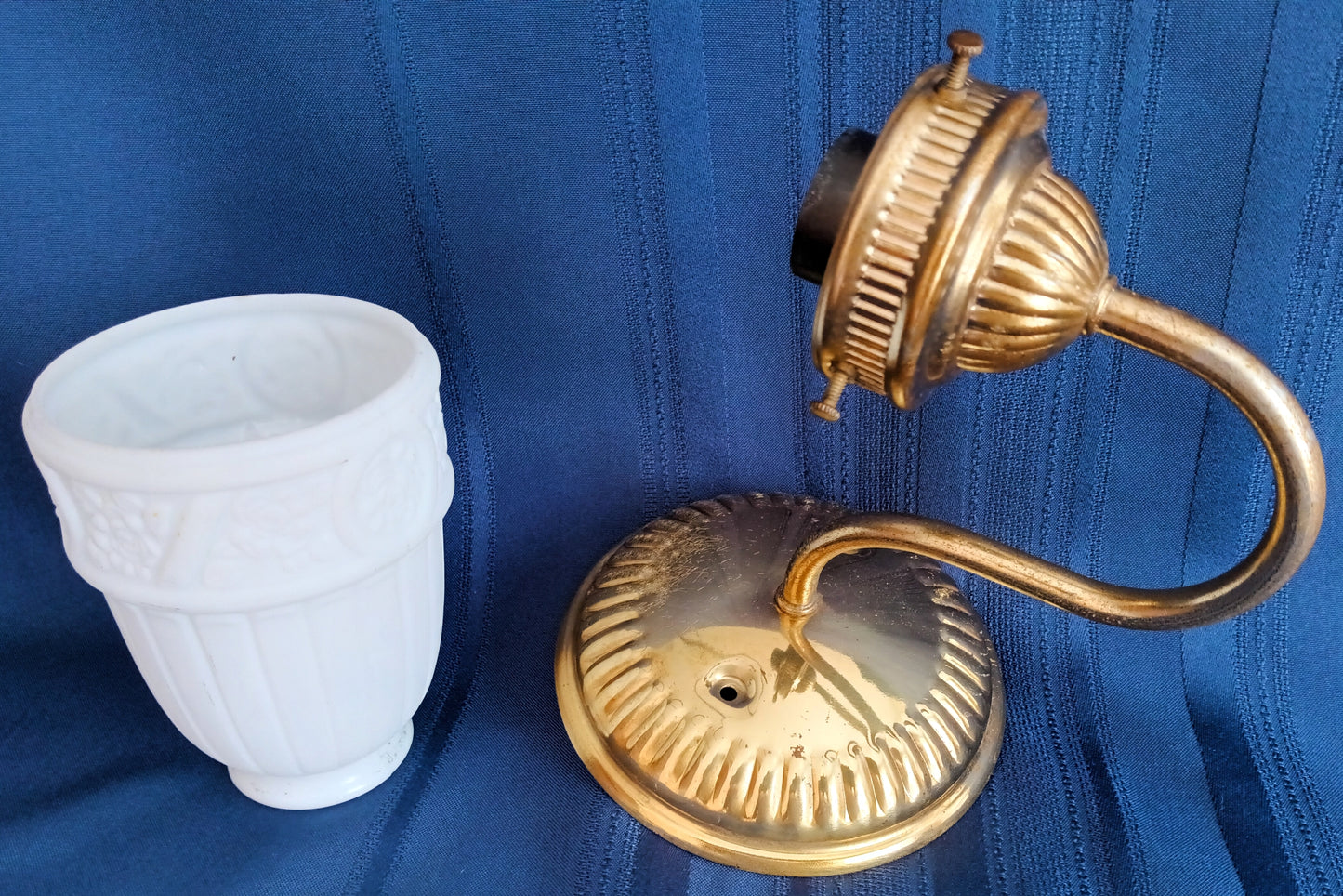 Vintage Sconce Indoor Single Light Flush Mount Wall Polished Brass Arm Electric Fixture w/ Milk Glass Bell Shape Lampshade