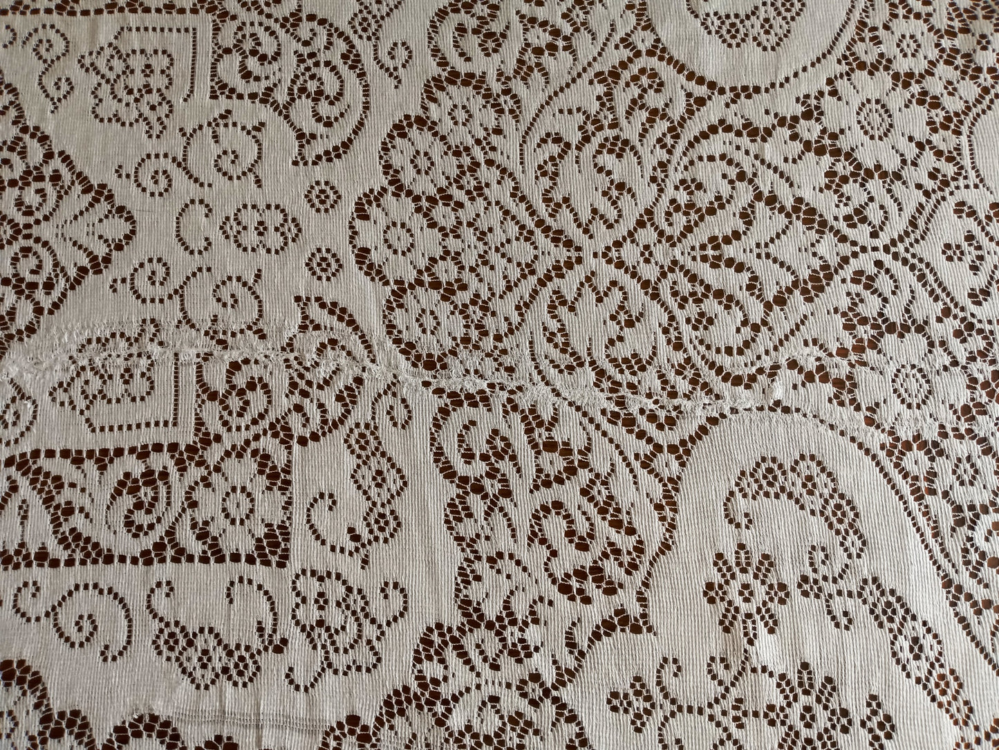 Vintage Off White Lace Cotton Rectangle Tablecloth Table Cover 52" W x 66" L